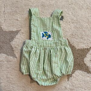 Green Striped Baby One-Piece Romper with Fish smocking